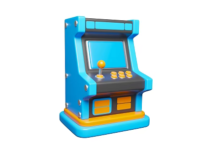 Vibrant Blue Arcade Amusement Machine With Yellow Accents Joystick Buttons And Screen 3d model