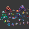 Vibrant Diverse Game Movie Characters Featuring Unique Designs Various Colors And Glowing Details