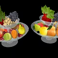 Fresh Assorted Fruits Displayed on White Plates with Grapes Berries Pears Peaches Apples and Oranges