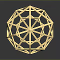 Golden Geometric Polyhedron Wireframe Structure With Reflection On Dark Background