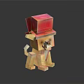 Pixelated Yellow Puppy Wearing Red Hat In 3D Digital Art Style