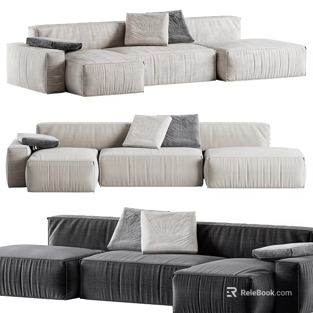 Modern Sectional Sofa with Light and Dark Gray Fabric and Comfortable Cushions 3d model 
