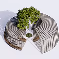 Modern Circular Outdoor Pergola With Slatted Structure And Central Tree 3d model