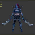 3D Game Movie Female Character With Red Hair Dual Swords And Armor