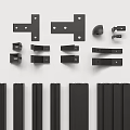 Black Furniture Hardware Parts With Various Brackets Slides And Strip Components