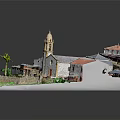 Detailed Miniature Village Model With Red Roof Houses Church Green Grass And Stone Paths