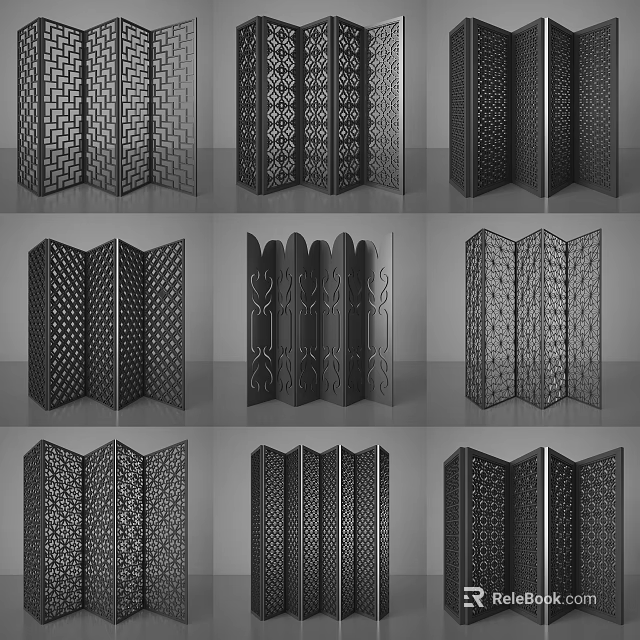 Decorative Folding Room Divider With Various Intricate Cutout Patterns And Designs 3d model