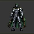 Armored Warrior Figure With Green Cloak Silver Armor And Golden Accents