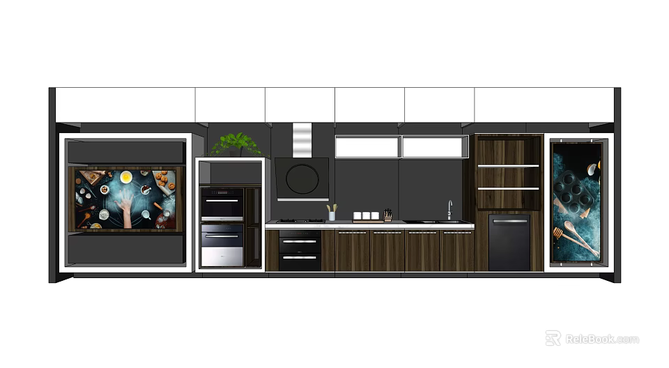 Modern Kitchen Open Display Shelves With Wooden Design And Storage Function 3d model