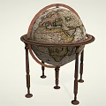 Vintage Terrestrial Globe On Wooden Stand With Classic Meridian Ring