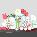 Colorful Party Decor With Pink White Balloons Flower Decorations As You Wish Sign Welcome Easel