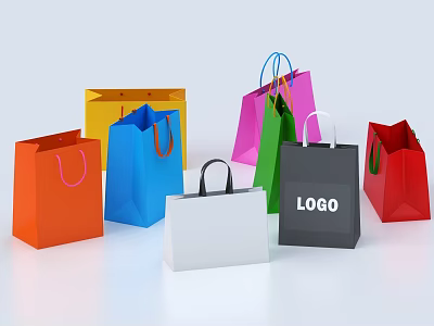 Colorful Shopping Bags As Essential Daily Life Items With Various Colors And Logo 3d model