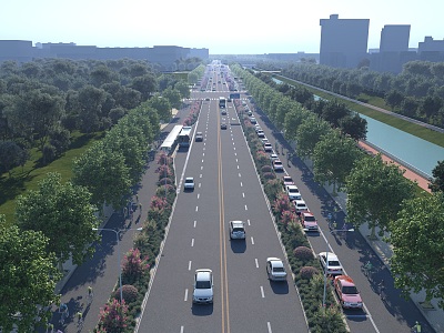 Modern road, road landscape, road facilities 3d model