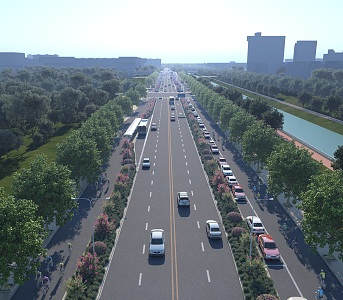 Modern road, road landscape, road facilities 3d model