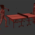 Two People Playing Table Tennis With Rackets 3d model