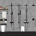 Modern Bathroom Design With Multiple Shower Head Styles Toilet Shelf And Towel Rack