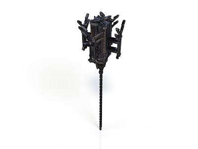 Black Mechanical Equipment With Multiple Protruding Components And Slender Rod Base 3d model