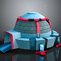 Futuristic Dome Building With Blue Gray Exterior Red Accent Bands Antenna And Steps