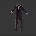 Black Uniform With Gold Buttons Colored Collar Cuffs And Red Striped Pants
