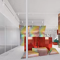 Modern Clothing Store Interior With Iridescent Columns Artistic Murals And Display Areas