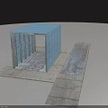 Blue Modular Frame Building Structure On Concrete Foundation With Extended Platform 3d model