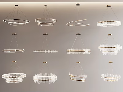 Modern Hanging Chandeliers with Metallic Frame and Circular Multi-layered Crystal Design 3d model