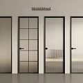 Modern Hinged Doors With Various Glass Panel Styles And Black Frames Design 3d model