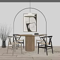 Modern dining table and chair combination chandelier 3d model