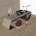 Modern Office Desk With Laptop Desk Lamp And Brown Office Chairs In Light Room