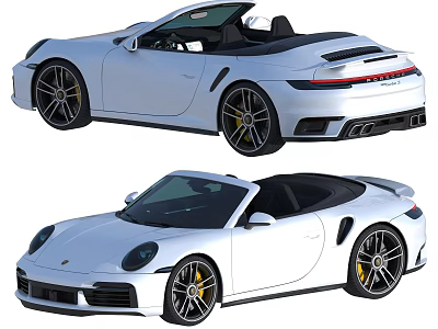 White Convertible Sports Cars With Black Soft Top And Alloy Wheels 3d model