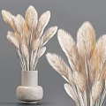 Dried Pampas Grass Hydrangea and Baby's Breath in Concrete Vases on Gray Background