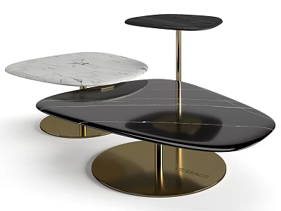 Modern Irregular Shaped Coffee Tables Featuring White And Black Marble Tops With Gold Metal Bases 3d model