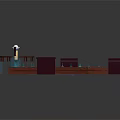 Wooden Structure Layout Design With Blue Objects Dark Blocks And Circular Platform