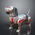 Metallic Robot Dachshund Design With Silver Body And Red Circular Accents
