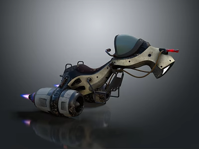 Futuristic Hovering Vehicle With Jet Engine Transparent Canopy Sci Fi Gray White Red Design 3d model