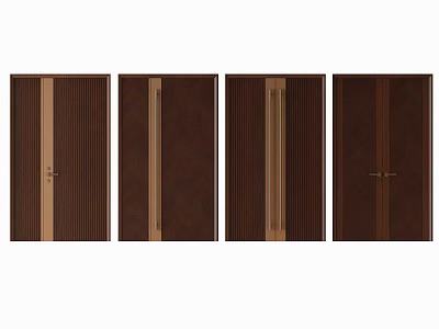 Dark Brown Wooden Double Doors With Wood Grain And Metal Handles 3d model
