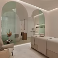 Elegant Beauty Hair Salon Interior With Arch Design Massage Bed Sofa And Green Plants