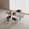 Modern Wooden Desk With Laptop Small Potted Plant Black Chair And Window Blinds
