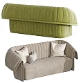 Green And Beige Multi Seater Sofa With Ribbed Design And Accent Pillows 3d model