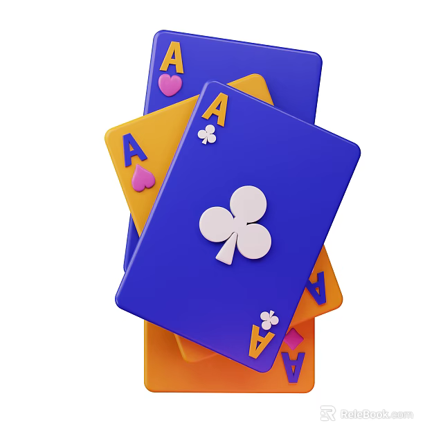 Card Game Entertainment with Multiple Ace Cards Blue Orange Club Heart Suits 3d model 