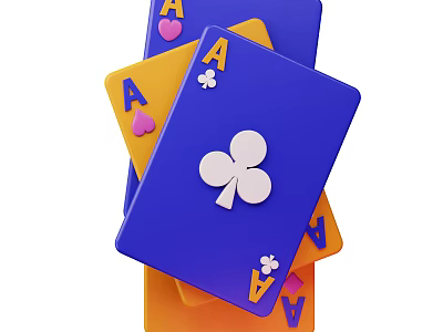 Card Game Entertainment with Multiple Ace Cards Blue Orange Club Heart Suits 3d model