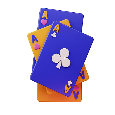 Card Game Entertainment with Multiple Ace Cards Blue Orange Club Heart Suits 3d model