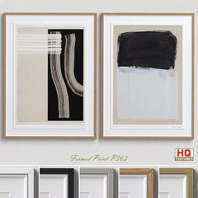 Two Framed Abstract Prints With Black White Beige Tones And High Quality Textures 3d model