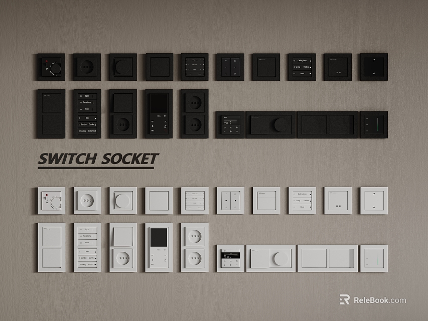 Modern Residential Electrical Switch Panels With Black And White Sockets Design 3d model 