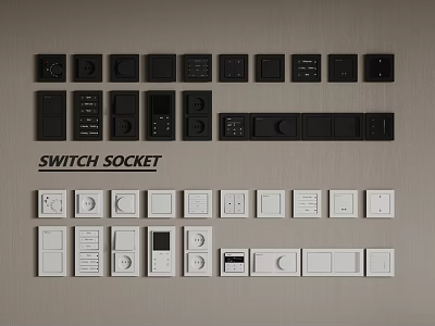 Modern Residential Electrical Switch Panels With Black And White Sockets Design 3d model
