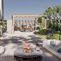 Courtyard Garden Design With Fire Pit Outdoor Sofa Pergola And Lush Greenery
