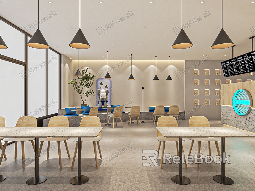 Modern Milk Tea Shop Coffee Shop Dessert Shop Bar Cashier Console Casual Table and Chair Kitchen Equipment model