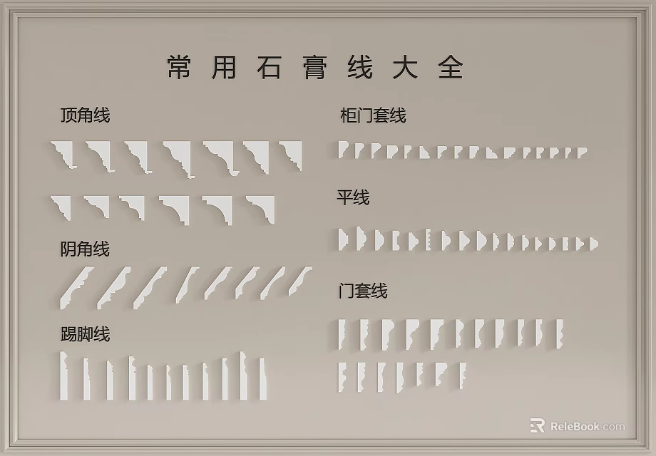 Comprehensive Gypsum Mouldings Collection Including Ceiling Cornices Inside Corner Skirting and Door Frame 3d model 