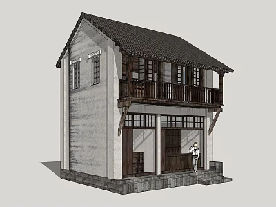 Traditional Style Commercial Complex Two Story Building With Balcony And Entrance Area Design 3d model