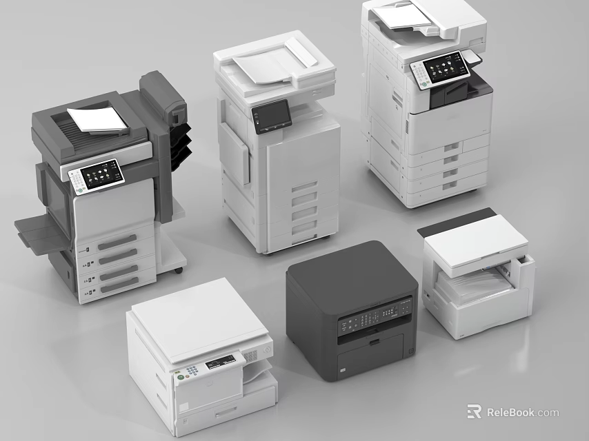 Multifunctional Office Appliances Including Different Models Printers Copiers With Modern Design 3d model 
